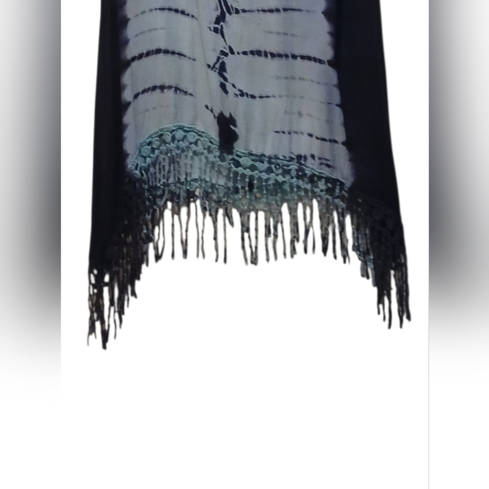 Blue Island - NWOT Hi/Lo Tie-Dye Beach Dress W/Crochet Fringe, Criss Cross Back - Picture 8 of 13